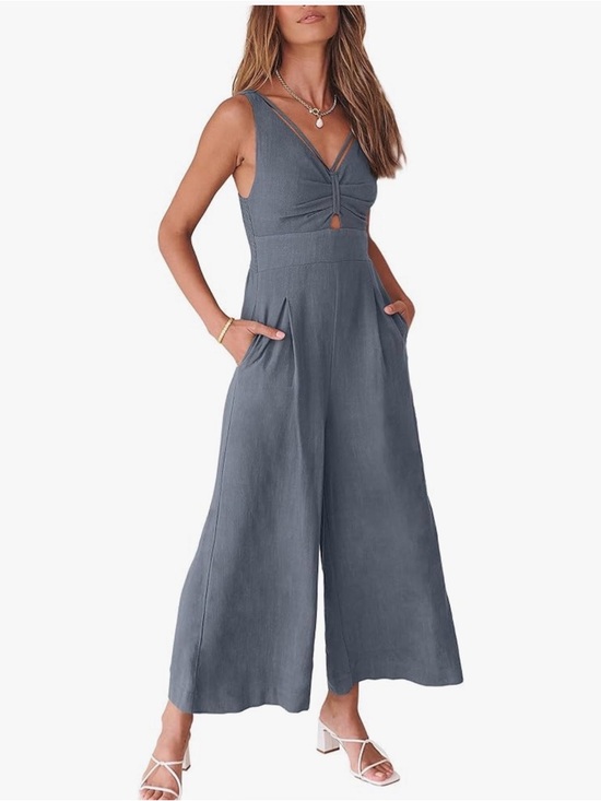 anrabess Pants - Sleeveless Wide-Leg Jumpsuit in Slate Blue Gray